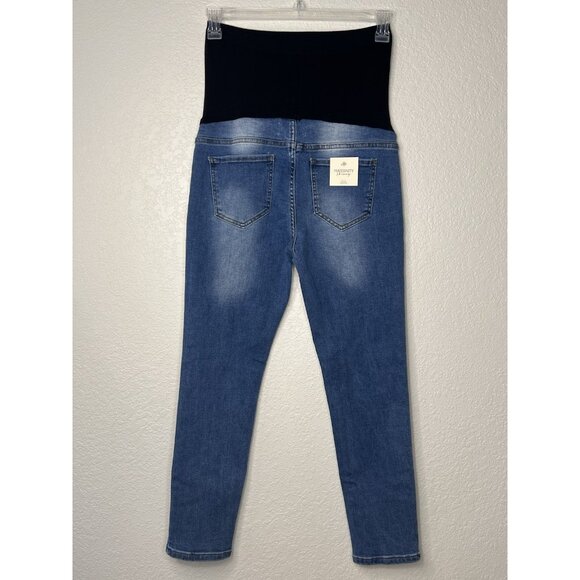 LOVE SOHO MATERNITY FULL PANEL STRETCHY BLUE JEANS SIZE L Medium Wash NWT - Picture 8 of 10